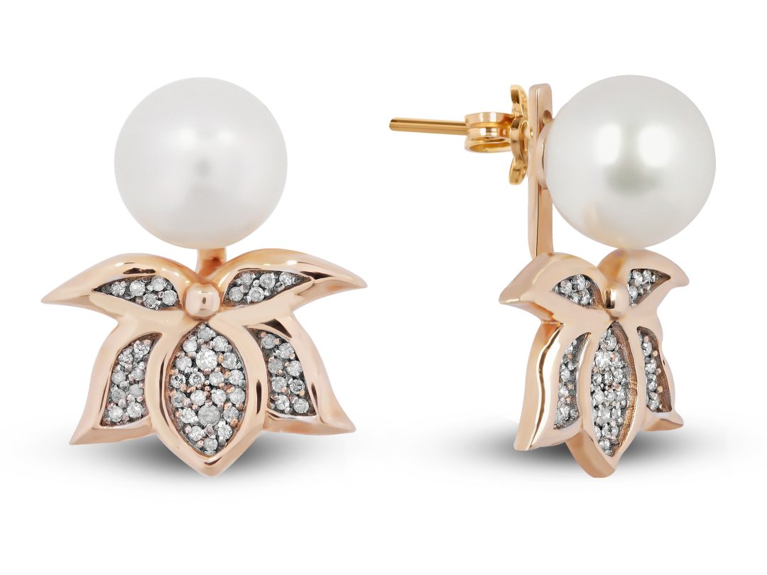 Pearl Lotus Diamond Earrings