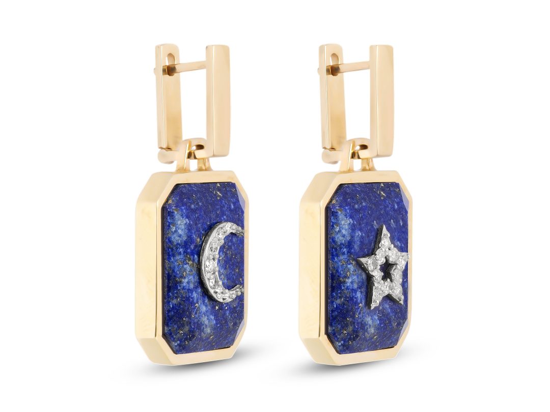 Lapis Lazuli Medium Moon and Star Earrings